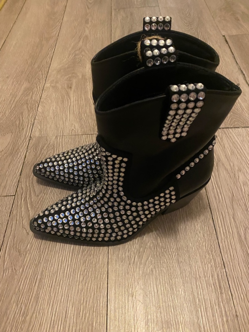 Studded Black Rhinestone Ankle Booties